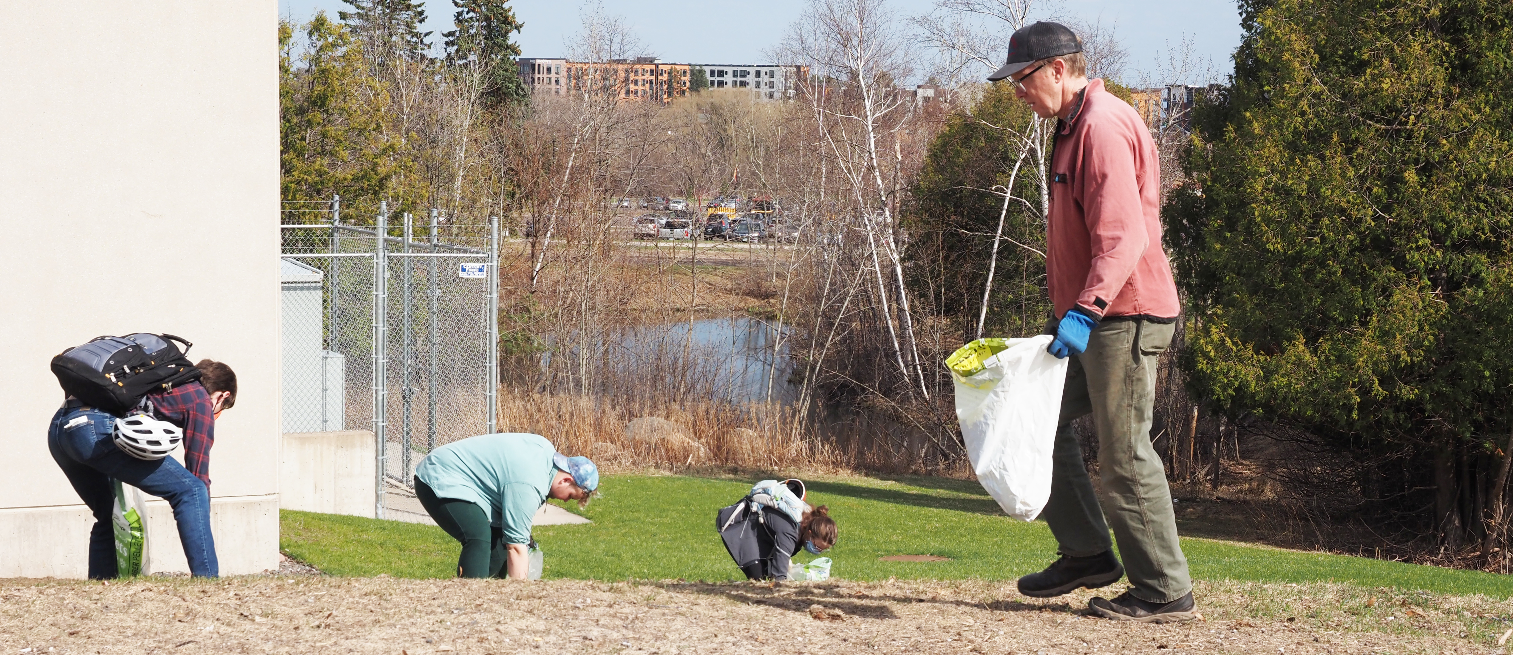UMD students and staff picking up litter on campus